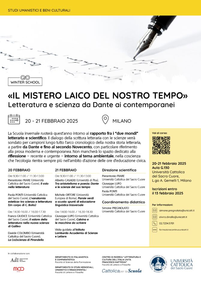 «IL MISTERO LAICO DEL NOSTRO TEMPO» Letteratura e scienza da Dante ai contemporanei